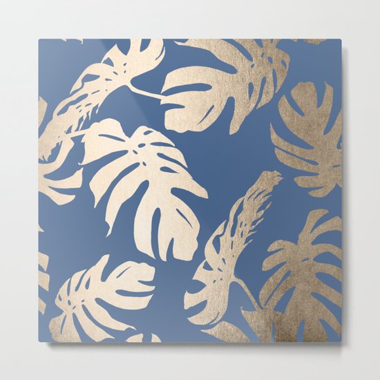Simply Tropical Palm Leaves White Gold Sands on Aegean Blue Metal Print