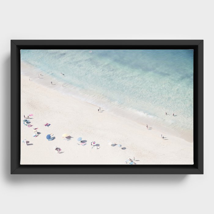 Summer Seaside Beach Print - Aerial Ocean Crowded Beach Sea photography by Ingrid Beddoes Framed Canvas
