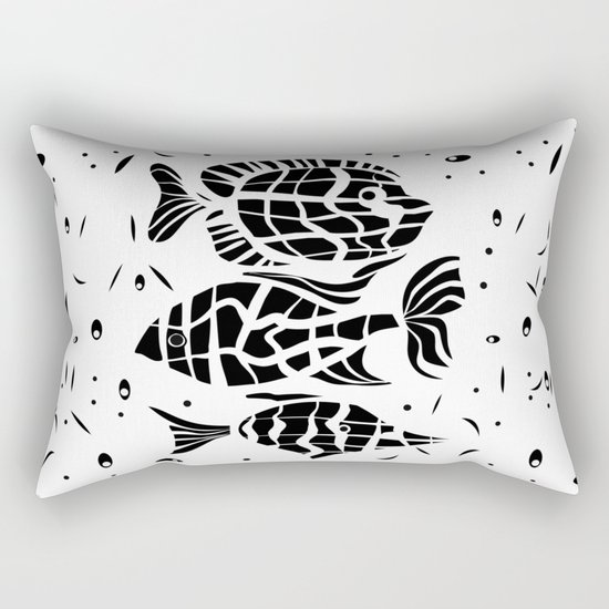 Black and white illustration . Fish . Rectangular Pillow