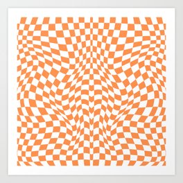 Orange And White Checkered, Orange Chess Board, Distorted Chess Art Print