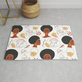 Seamless pattern with beautiful afro women in a flat and line art style. Area & Throw Rug