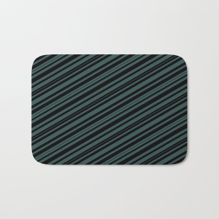 Black and Dark Slate Gray Colored Pattern of Stripes Bath Mat