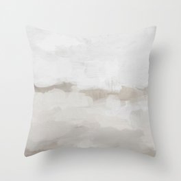 Sands of Time III - Neutral White Beige Gray Sandy Beach Ocean Gray Cloud Abstract Nature Painting Throw Pillow