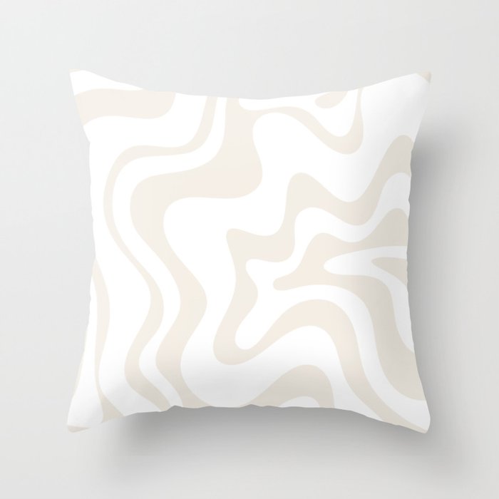 Liquid Swirl Abstract Pattern in Pale Beige and White Throw Pillow