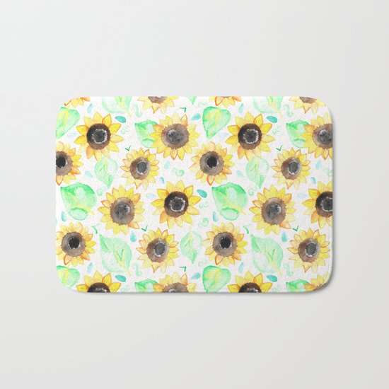 Cheerful Watercolor Sunflowers Bath Mat