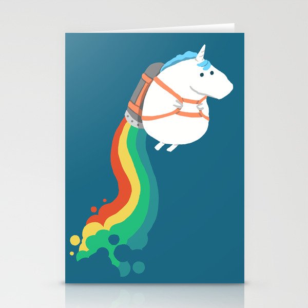 Fat Unicorn on Rainbow Jetpack Stationery Cards