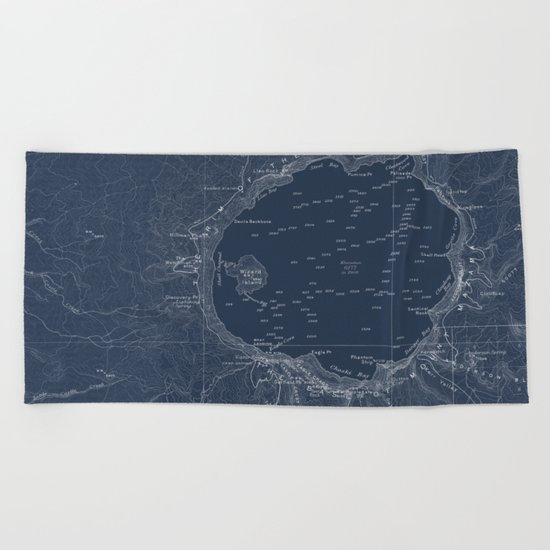 Crater Lake Blueprint Map Design Beach Towel