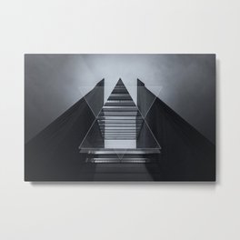 The Hotel (experimental futuristic architecture photo art in modern black & white) Metal Print | Abstract, Creative, Photo, Futuristic, Photoart, Urban, Night, Mirror, Backwhite, Shine 
