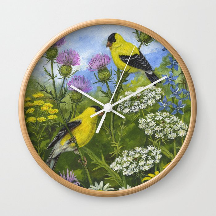 Goldfinches and Thistle Wall Clock