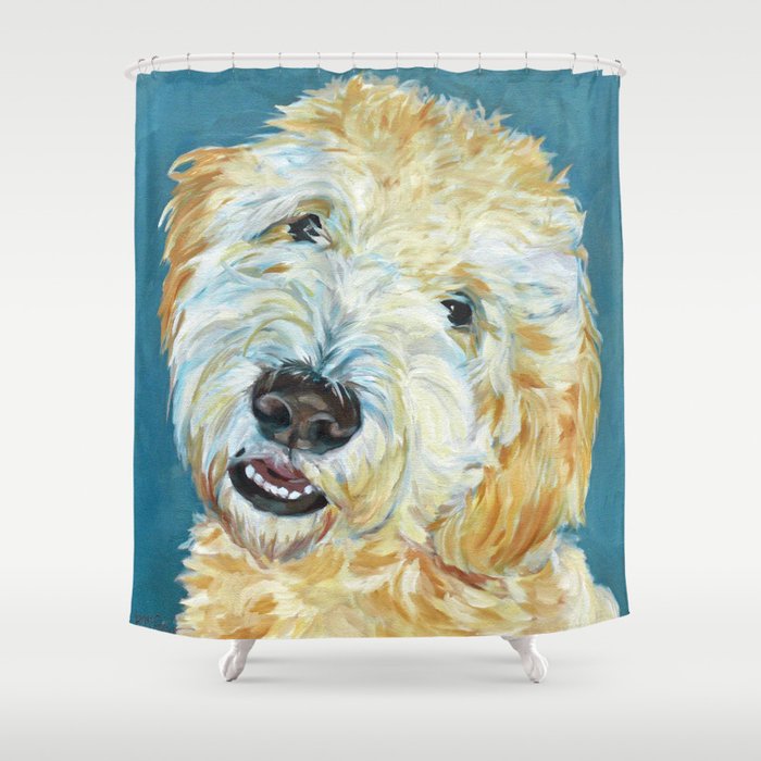 Stanley the Goldendoodle Dog Portrait Shower Curtain