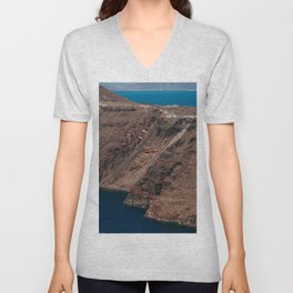 Volcanic Island of Santorini | Cliffs on the Water | Landscape of Greece, Europe | Travel Photography V Neck T Shirt