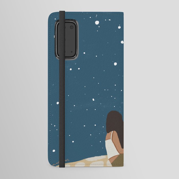 Modern Bohemian Night Moon Illustration, Woman Dreaming illustration Android Wallet Case