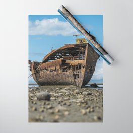 New Zealand Photography - Abandoned Shipwreck On The Stoney Beach  Wrapping Paper