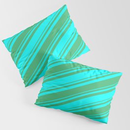 [ Thumbnail: Sea Green and Aqua Colored Lined Pattern Pillow Sham ]