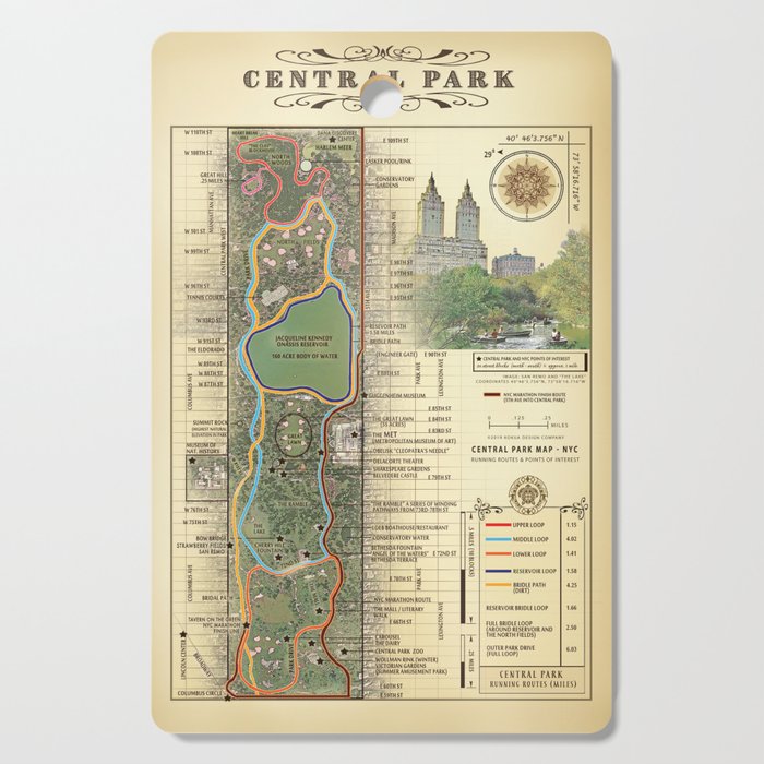 NYC's Central Park [Vintage Inspired] "San Remo" Running route map Cutting Board