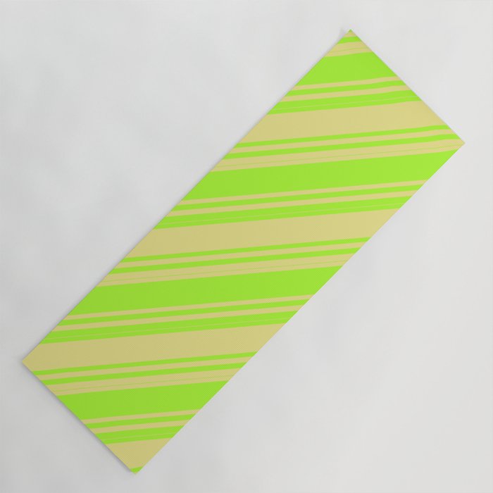 Light Green and Tan Colored Striped/Lined Pattern Yoga Mat