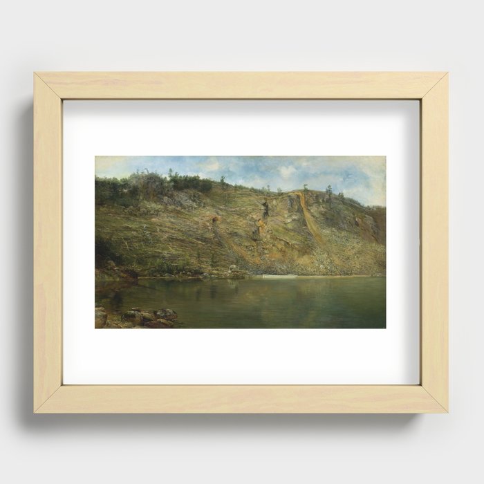 Boat house on the lake; White Mountains, Franconia Notch, Crawford Notch alpine Hudson River Valley school landscape by H. Dodge Martin Recessed Framed Print