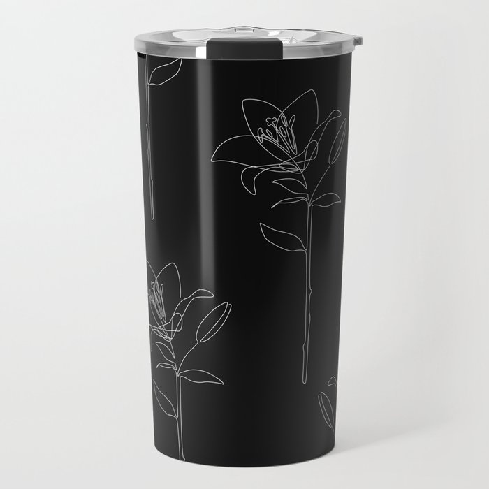 Black Lily / one line flower drawing Travel Mug