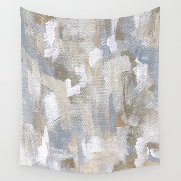 Neutral Abstract Cream and Blue Wall Tapestry