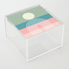 Geometric Rainbow Sun Abstract 15 in Sage Teal Pale Pink Acrylic Box