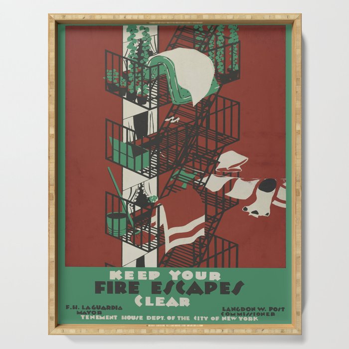 Vintage poster - Keep Your Fire Escapes Clear Serving Tray