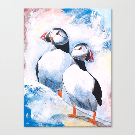 Puffins - I watch over you, little brother - by LiliFlore Canvas Print