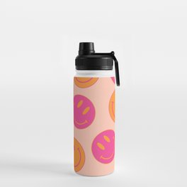 Groovy Pink and Orange Smiley Face - Retro Aesthetic  Water Bottle | Emoticon, Bright, Modern, Cool, Abstract, Colorful, Emoji, Smiling, Cute, Graphic Design 