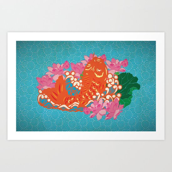 Fish (Japan Carp) Graphic with Japan Painting Style Art Print
