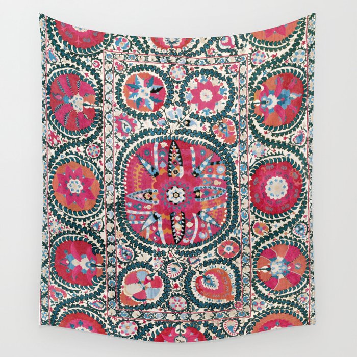 Large Medallion Bokhara Suzani  Uzbekistan Embroidery Print Wall Tapestry