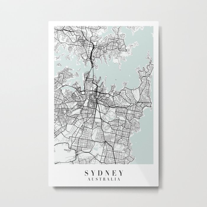 Sydney Australia Blue Water Street Map Metal Print