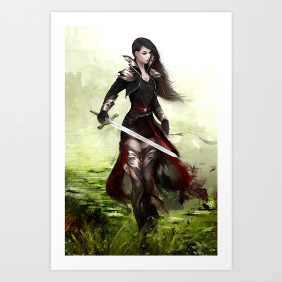 Lady knight - Warrior girl with sword concept art Art Print