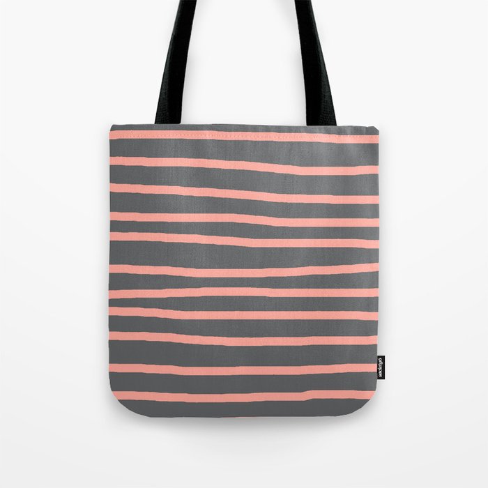 Simply Drawn Stripes Salmon Pink on Storm Gray Tote Bag