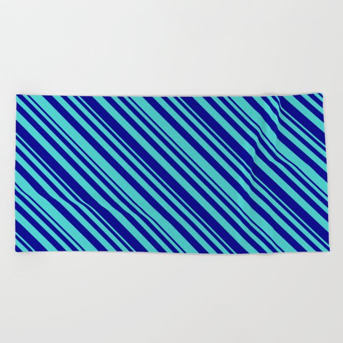 Dark Blue & Turquoise Colored Striped/Lined Pattern Beach Towel