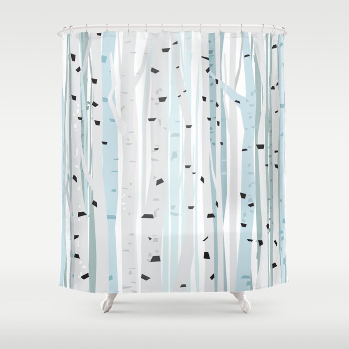 Birch forest background, birch forest pattern, trees in the morning forest Shower Curtain