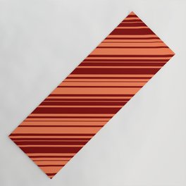 [ Thumbnail: Coral & Maroon Colored Lined/Striped Pattern Yoga Mat ]