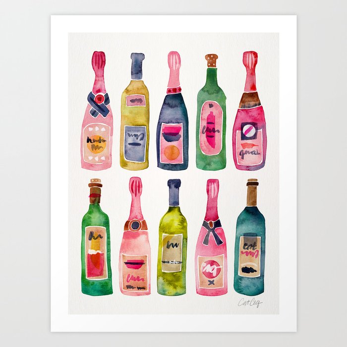 Champagne Collection Kunstdrucke | Gemälde, Champagner, Wein, Rose, Merlot, Cheers, Bottle, Bottles, Aquarell, Catcoq
