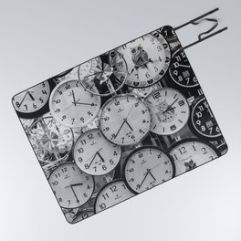 Clocks montage, time variations black and white portrait photograph - photography - photographs Picnic Blanket