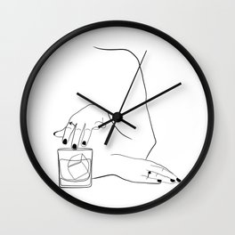 Whiskey Woman Wall Clock | Art, Cocktail, Female, Oldfashioned, Lover, Drawing, Whiskey, Alcoholic, Minimal, Girl 