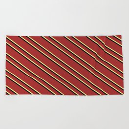 [ Thumbnail: Brown, Tan & Black Colored Lines/Stripes Pattern Beach Towel ]