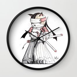 Samurai Japanese Bobtail Cat Wall Clock
