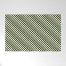 [ Thumbnail: Gray, Tan, and Dark Slate Gray Colored Lines/Stripes Pattern Welcome Mat ]