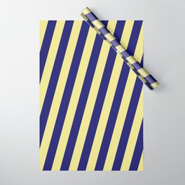 [ Thumbnail: Midnight Blue & Tan Colored Striped Pattern Wrapping Paper ]