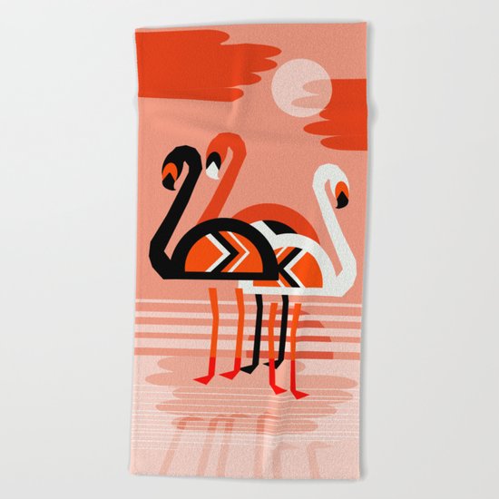 Posse - flamingo throwback nostalgia retro neon art print hipster trendy style minimal abstract geo Beach Towel