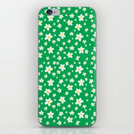 White Daisy Pattern with Emerald Green iPhone Skin