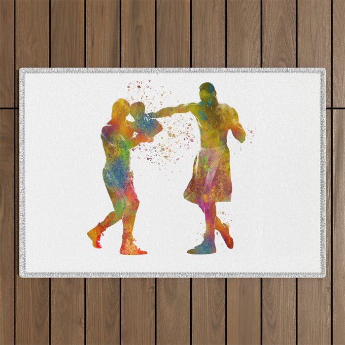 Boxing in watercolor Outdoor Rug