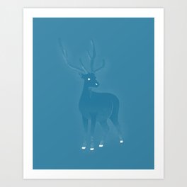 Blue/Teal Deer in the Mist Art Print
