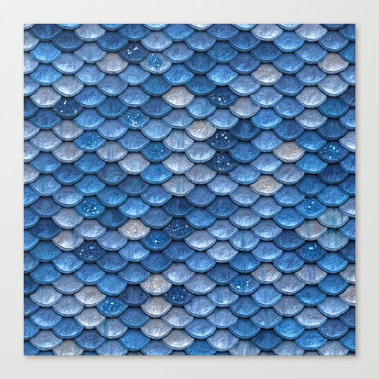 Blue sparkling glitter mermaid scales - Mermaidscales Canvas Print