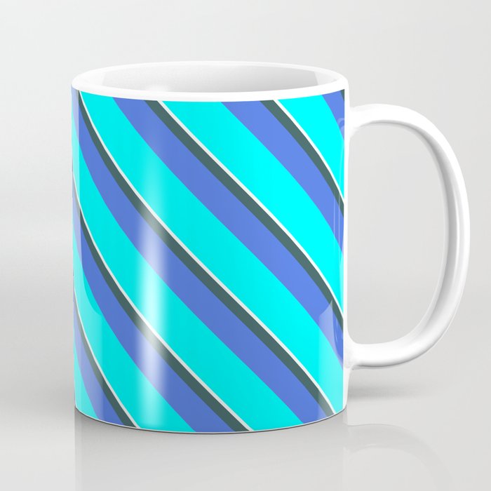 Mint Cream, Dark Slate Gray, Royal Blue, and Aqua Colored Lines Pattern Coffee Mug