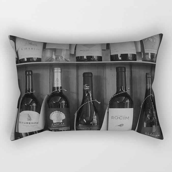 Black and White Wine Shelf Rectangular Pillow