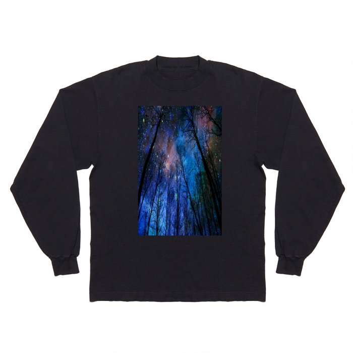 Black Trees Dark Blue Space Long Sleeve T Shirt